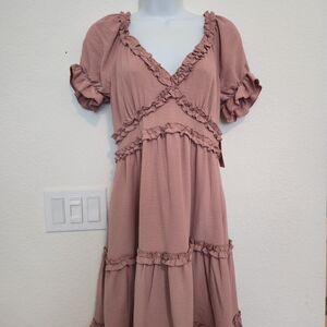 Inspired Hearts Ruffled Mauve Mini Dress